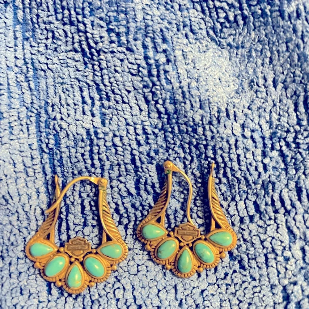 Sterling Silver Harley Davidson Earrings with Turquoise - Picture 1 of 2